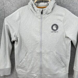 Carhartt Force Full Zip Hoodie Lined Fleece Youth Large 12-14 Gray Vented READ